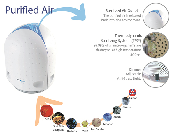 Diagram showing how AirFree air sterilizer works